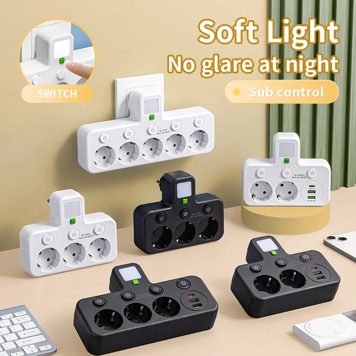 5-Socket EU Power Strip with USB & USB-C
